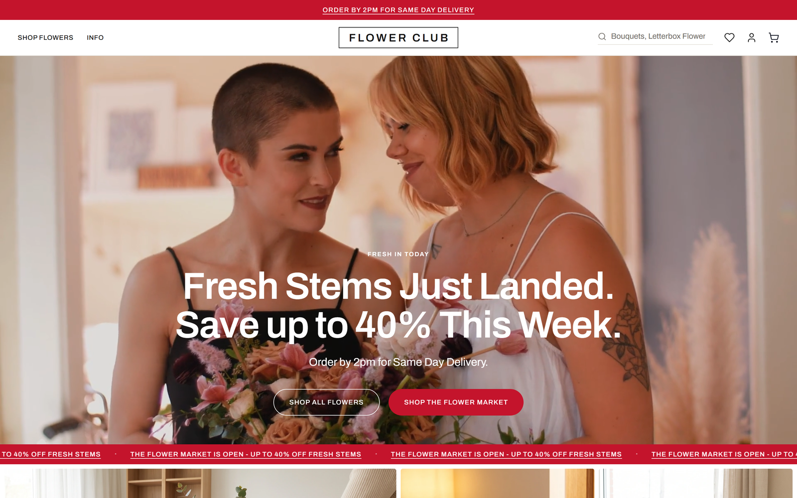 Screenshot of the Flower Club website, Subscriptions · Same-day