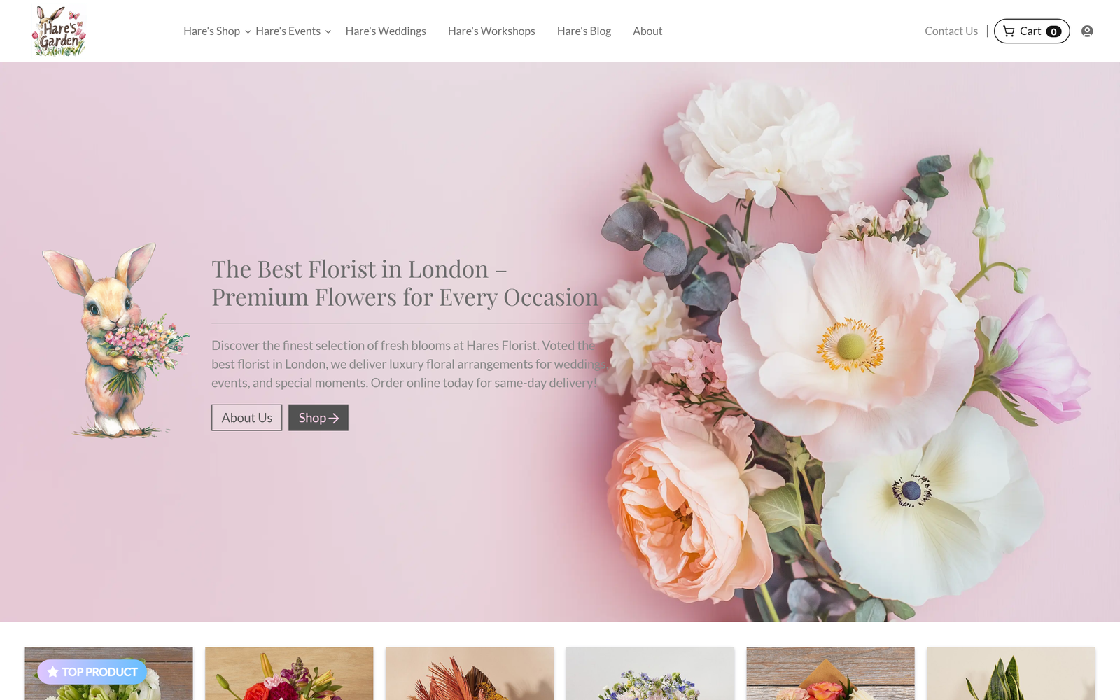 Screenshot of the Hare's Garden website, Ecommerce · Subscriptions