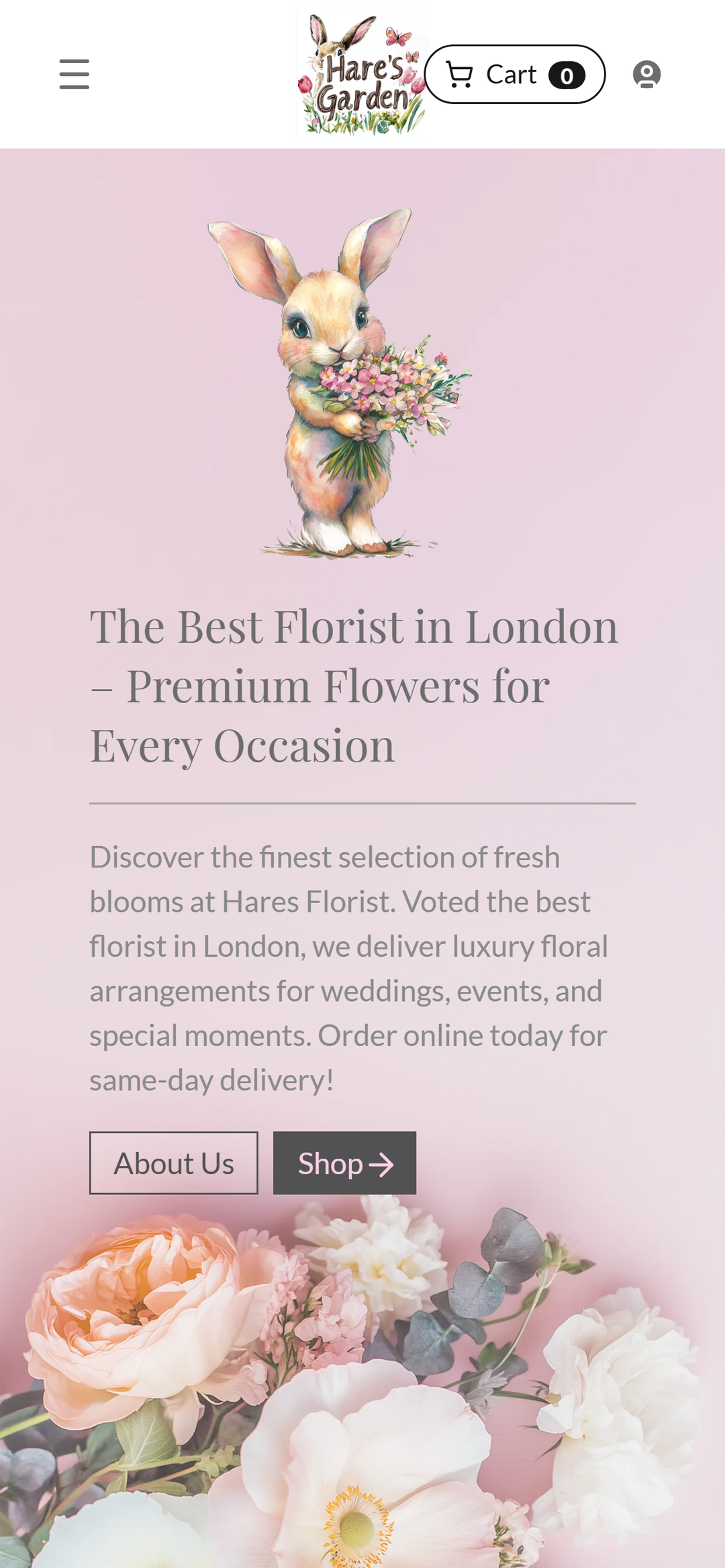 Hare's Garden website on mobile
