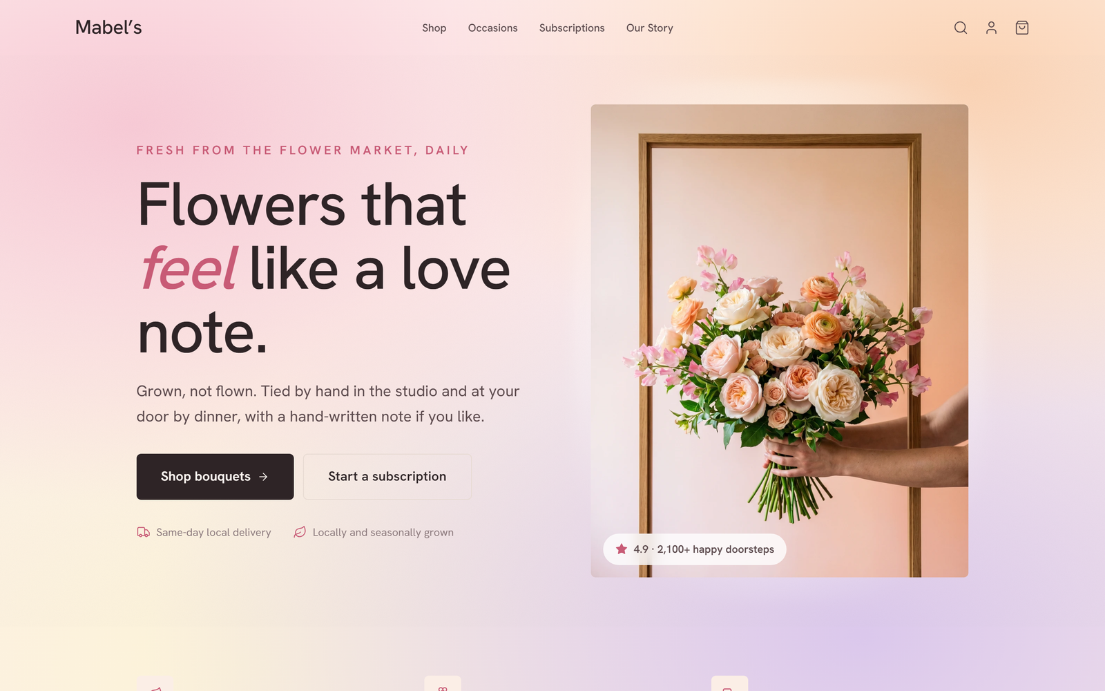 Screenshot of the Mabel's website, Brand · Web Design